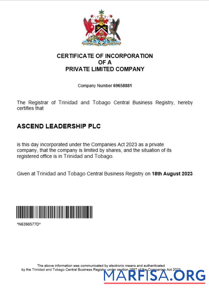 Blank Trinidad and Tobago business registration certificate Word and PDF template
